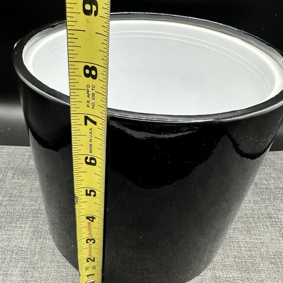 Vtg Mid Century MCM Ice Bucket Black Vinyl Clear Lucite Lid Barware Shelton Ware - Picture 13 of 14